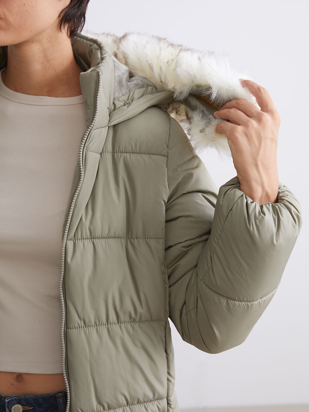 Дута куртка з капюшоном для жінок, проста-6