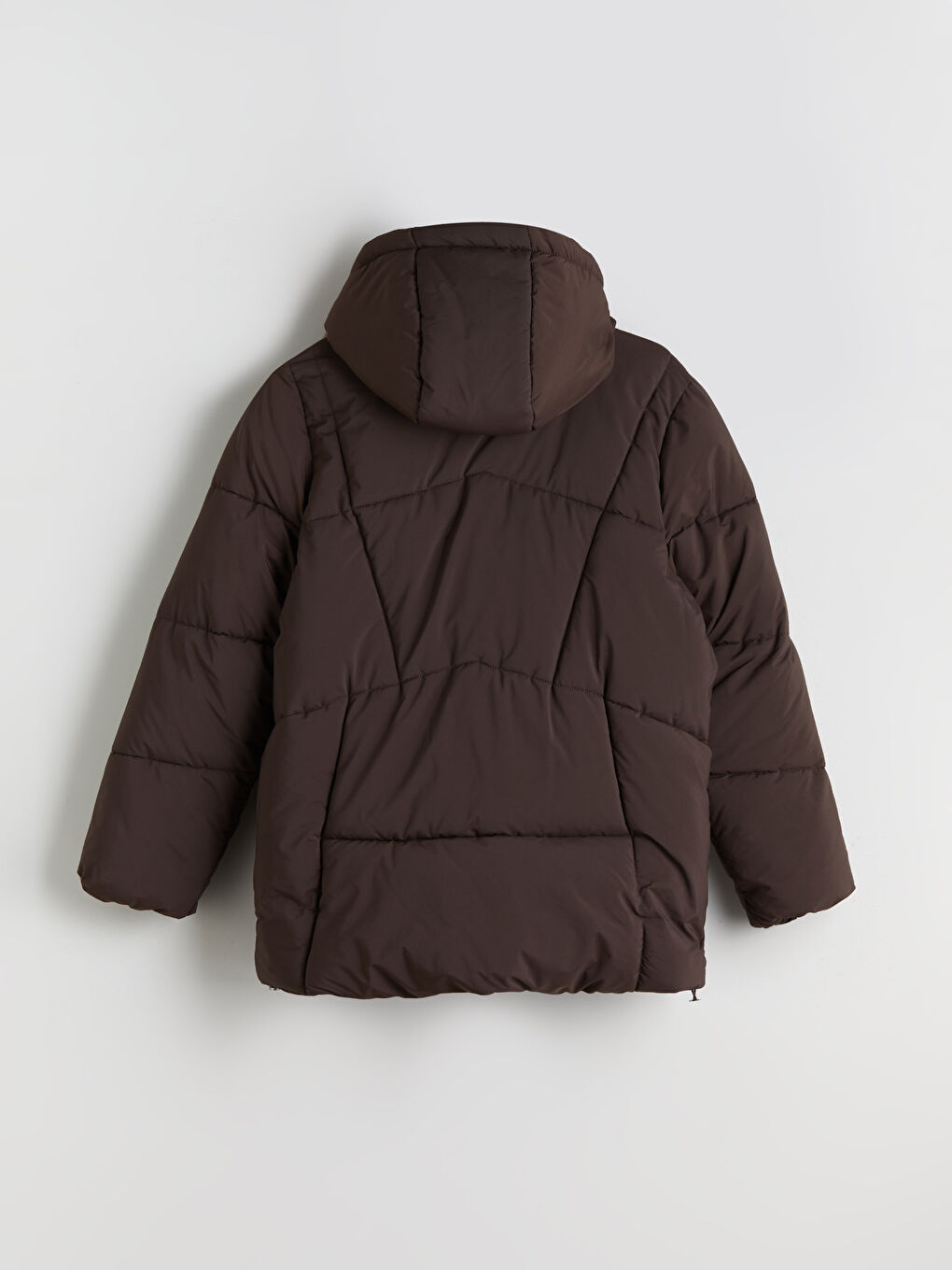 Kahverengi Kapüşonlu Oversize Kadın Şişme Mont-6