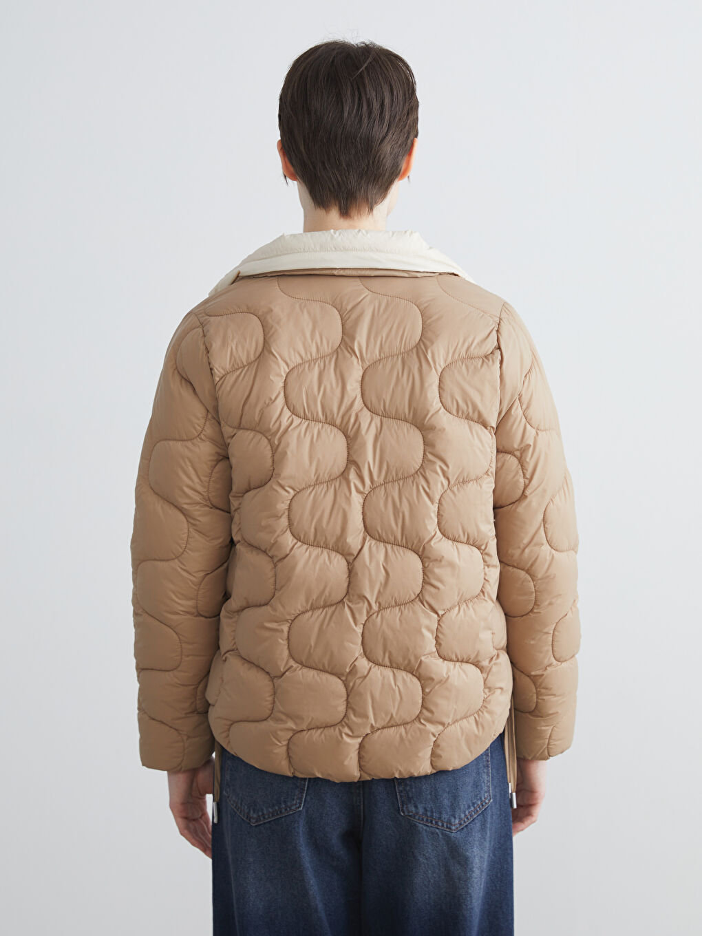 Funnel Neck Self-Patterned Women's Puffer Coat-4