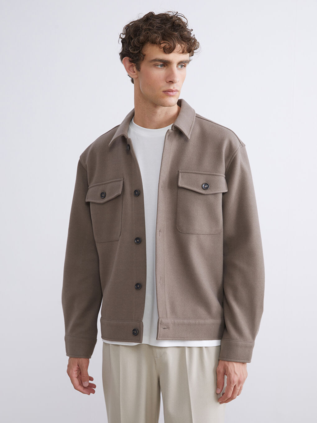Kahverengi Regular Fit Kaşe Erkek Gömlek Ceket