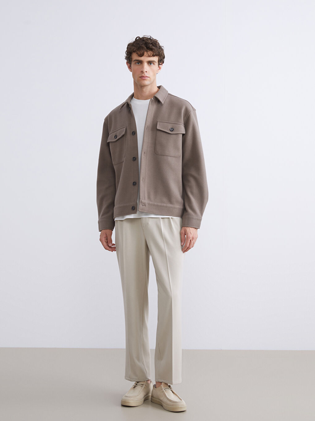 Kahverengi Regular Fit Kaşe Erkek Gömlek Ceket-1