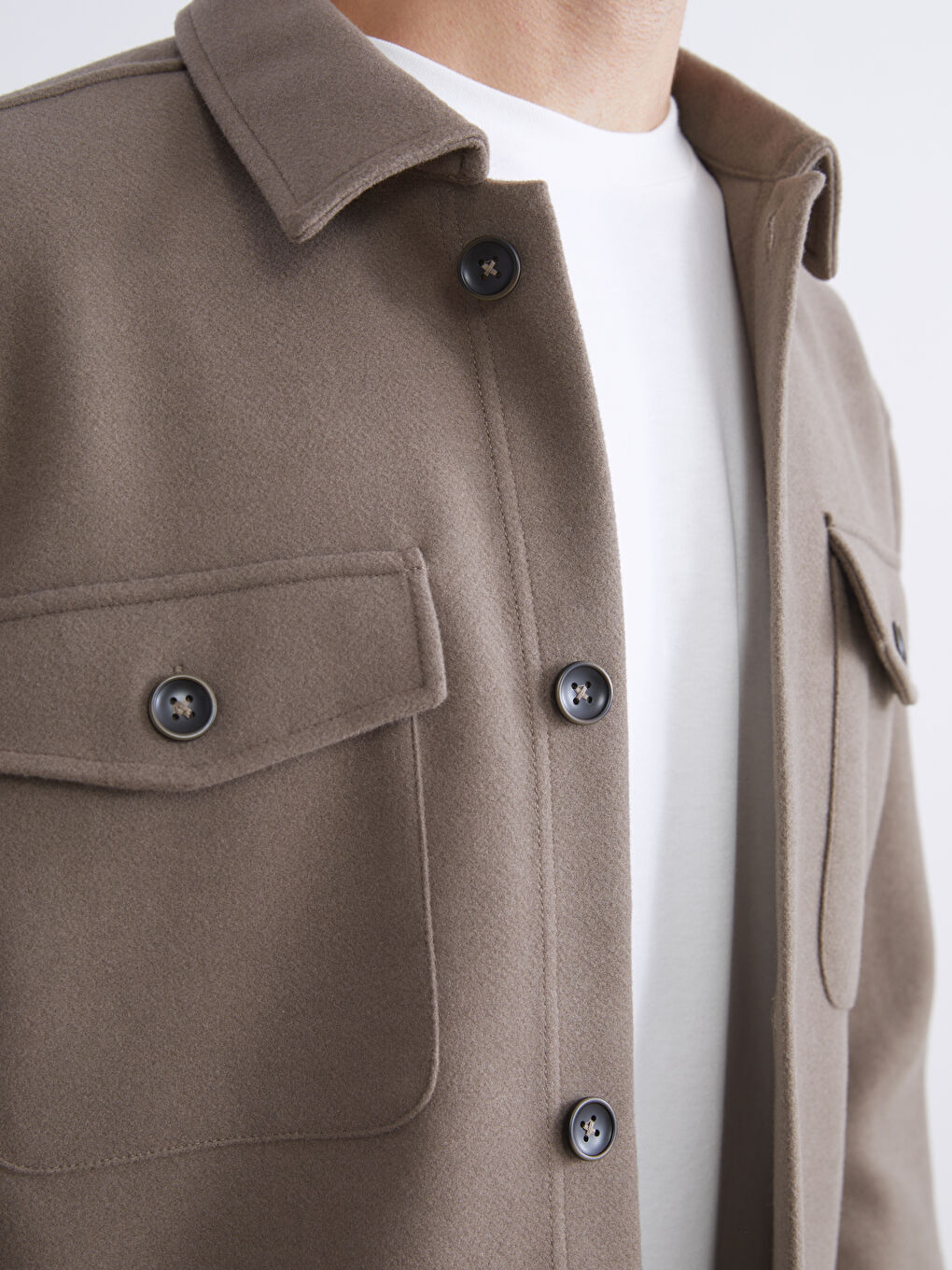 Kahverengi Regular Fit Kaşe Erkek Gömlek Ceket-2