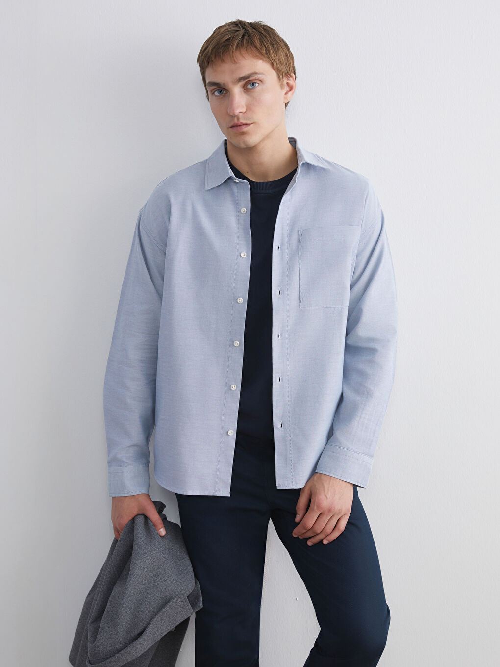 Relaxed Fit Long Sleeve Men's Shirt-1