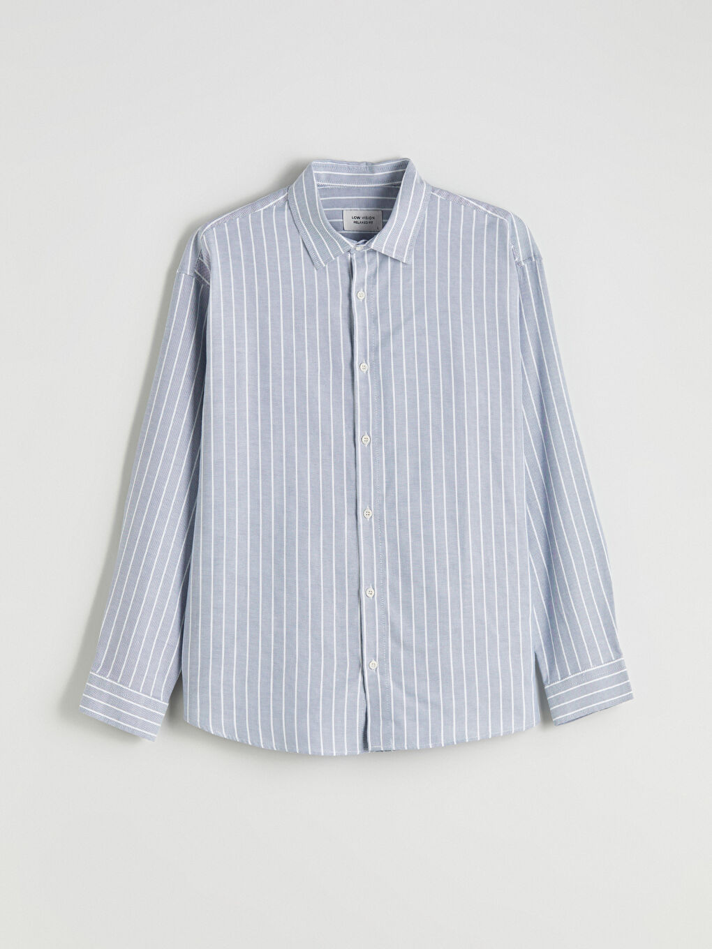 Mavi Rahat Kalıp Uzun Kollu Çizgili Erkek Gömlek-4