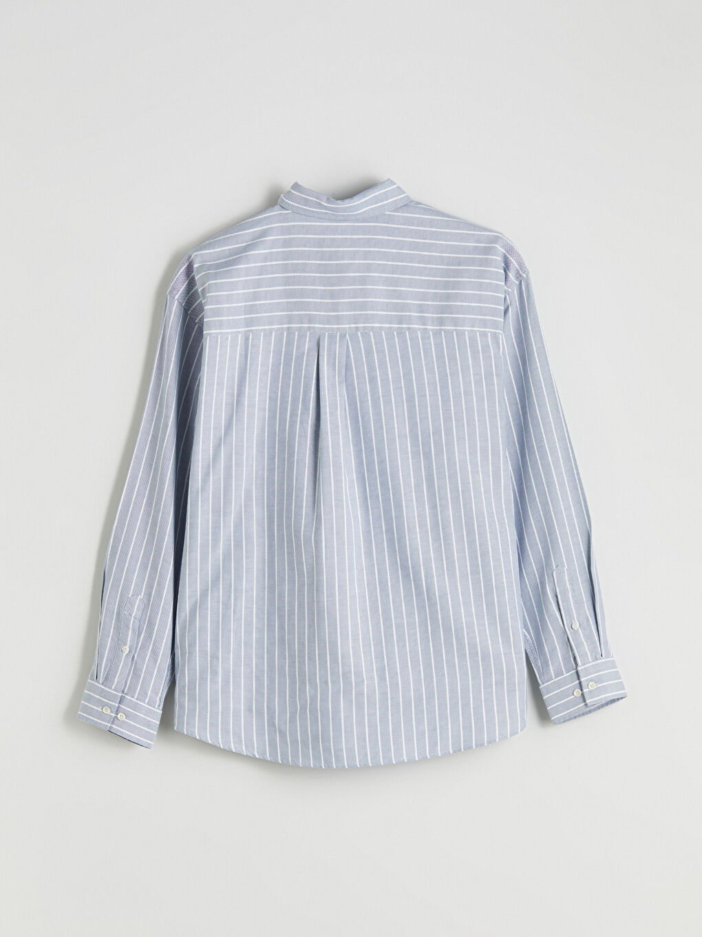 Mavi Rahat Kalıp Uzun Kollu Çizgili Erkek Gömlek-5