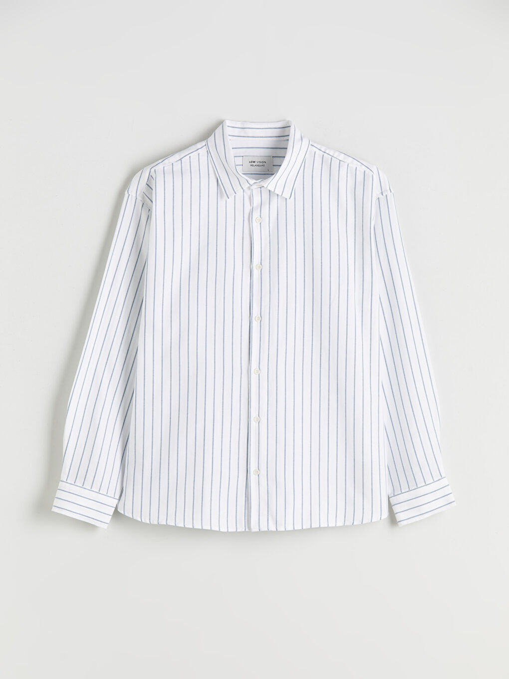 Beyaz Rahat Kalıp Uzun Kollu Çizgili Erkek Gömlek-4