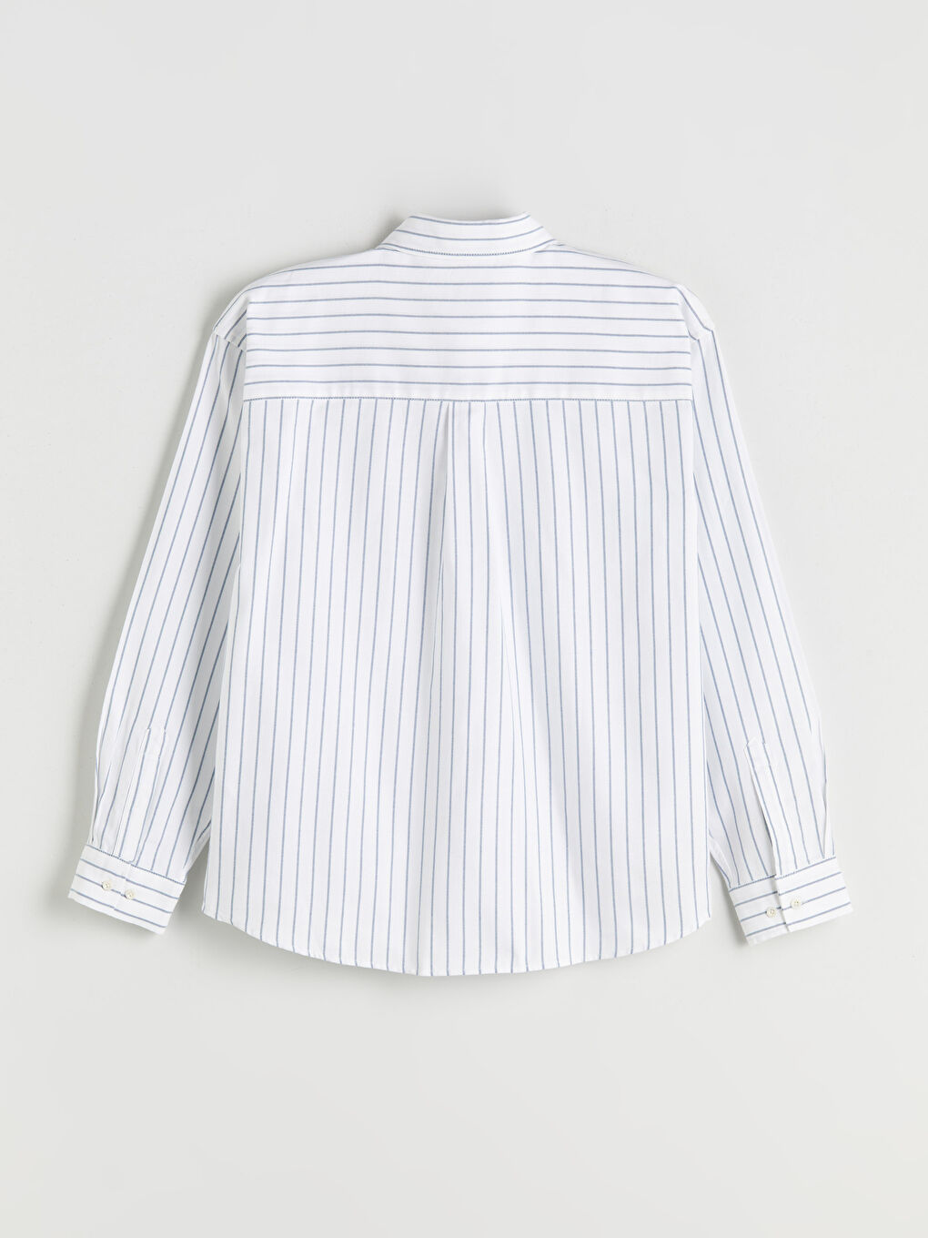 Beyaz Rahat Kalıp Uzun Kollu Çizgili Erkek Gömlek-5