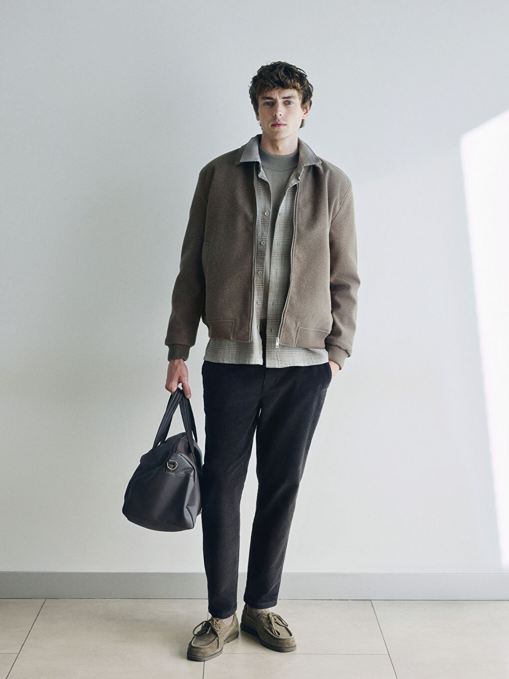 Bej Regular Fit Uzun Kollu Ekose Erkek Oduncu Gömlek-1