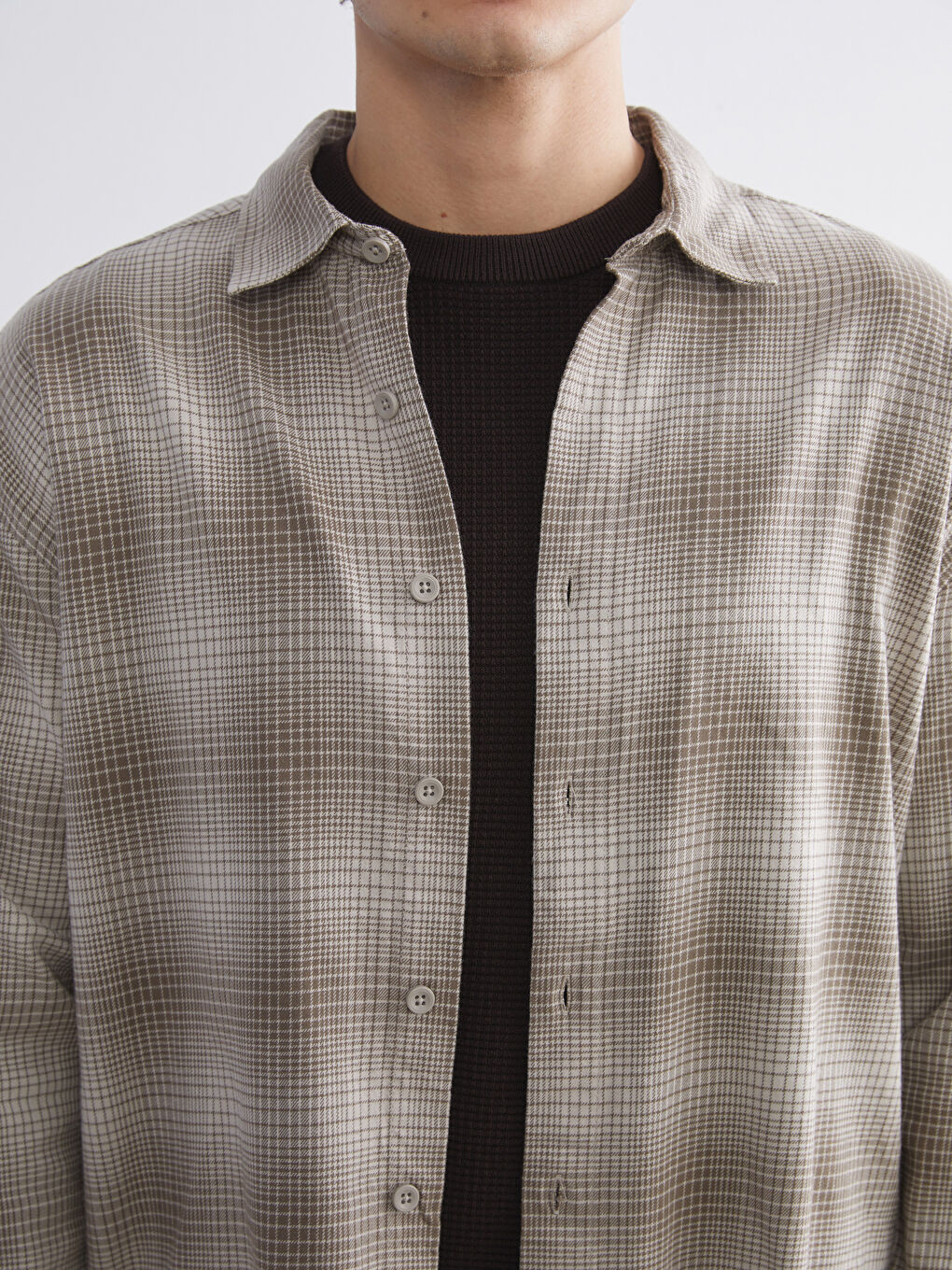 Bej Regular Fit Uzun Kollu Ekose Erkek Oduncu Gömlek-4