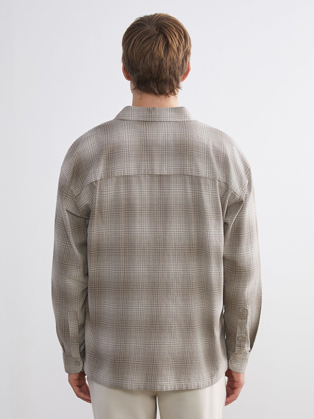 Bej Regular Fit Uzun Kollu Ekose Erkek Oduncu Gömlek-5