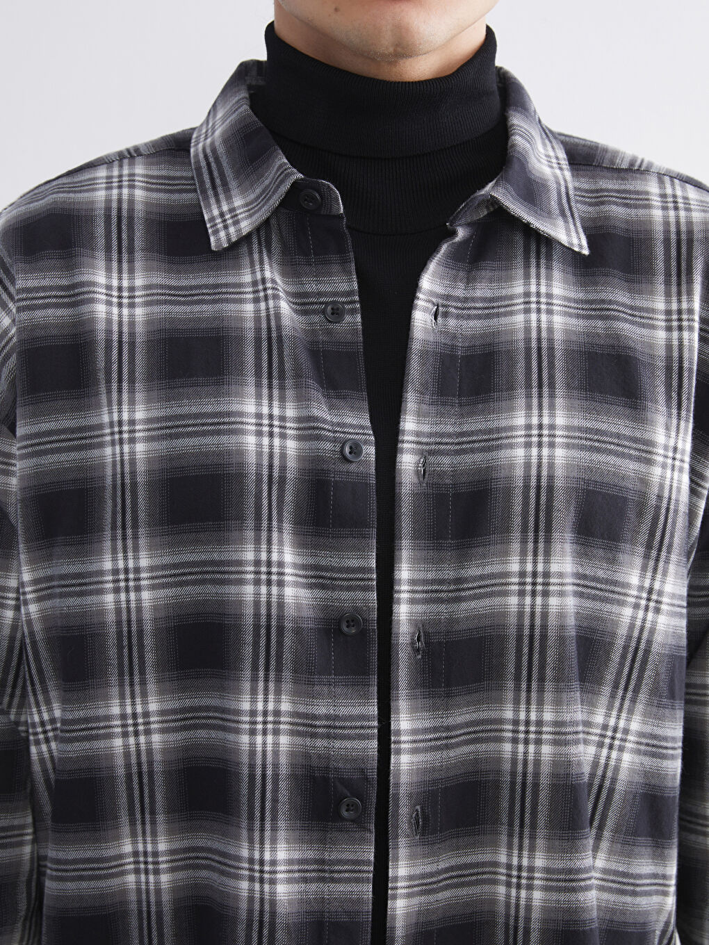 Gri Regular Fit Uzun Kollu Ekose Erkek Oduncu Gömlek-2