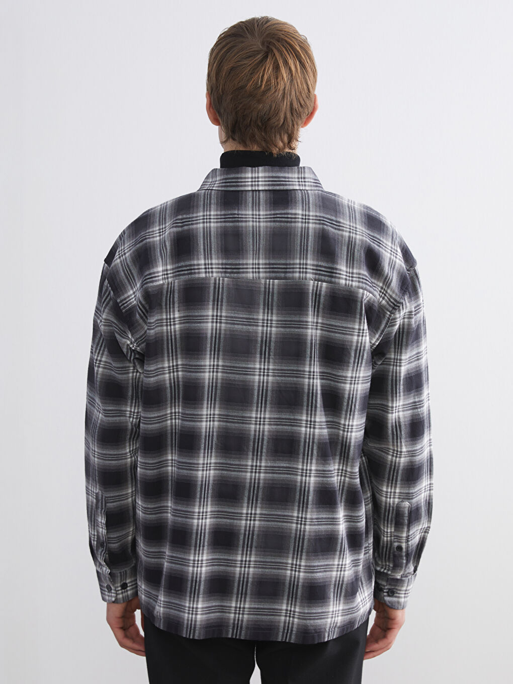 Gri Regular Fit Uzun Kollu Ekose Erkek Oduncu Gömlek-3