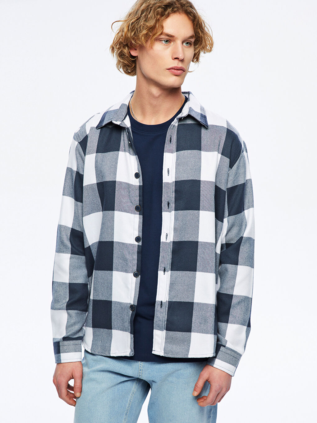 قميص فلانيل كاروهات كم طويل عادي للرجال