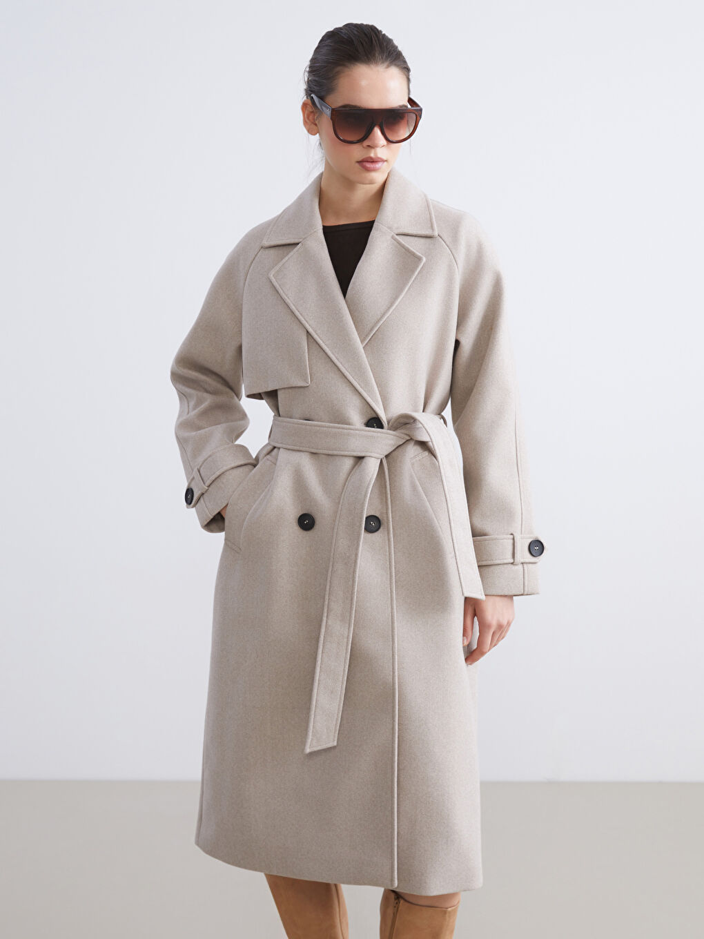 Pardessus en laine mélangée BEIGE Femme-1