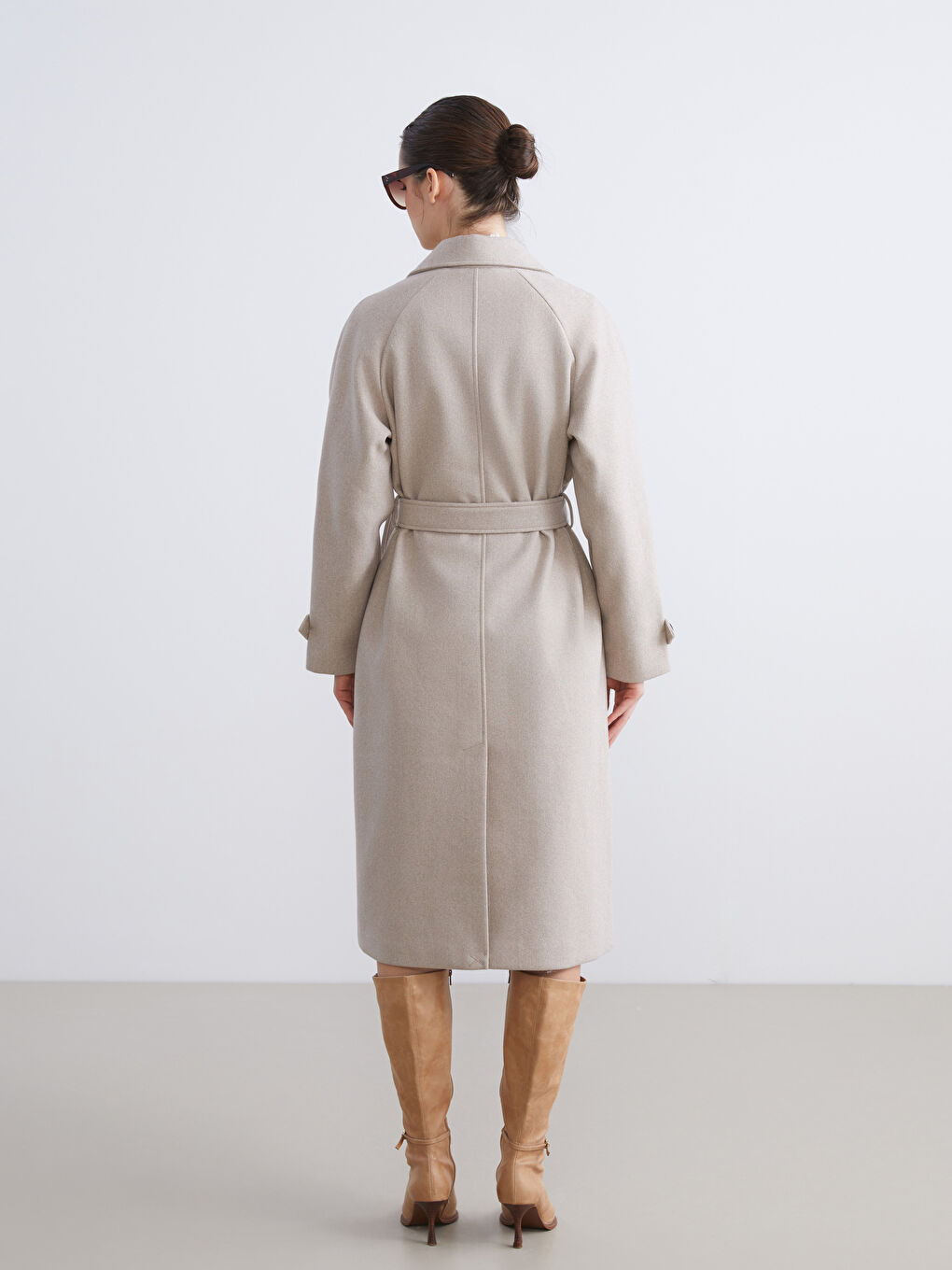 Pardessus en laine mélangée BEIGE Femme-4