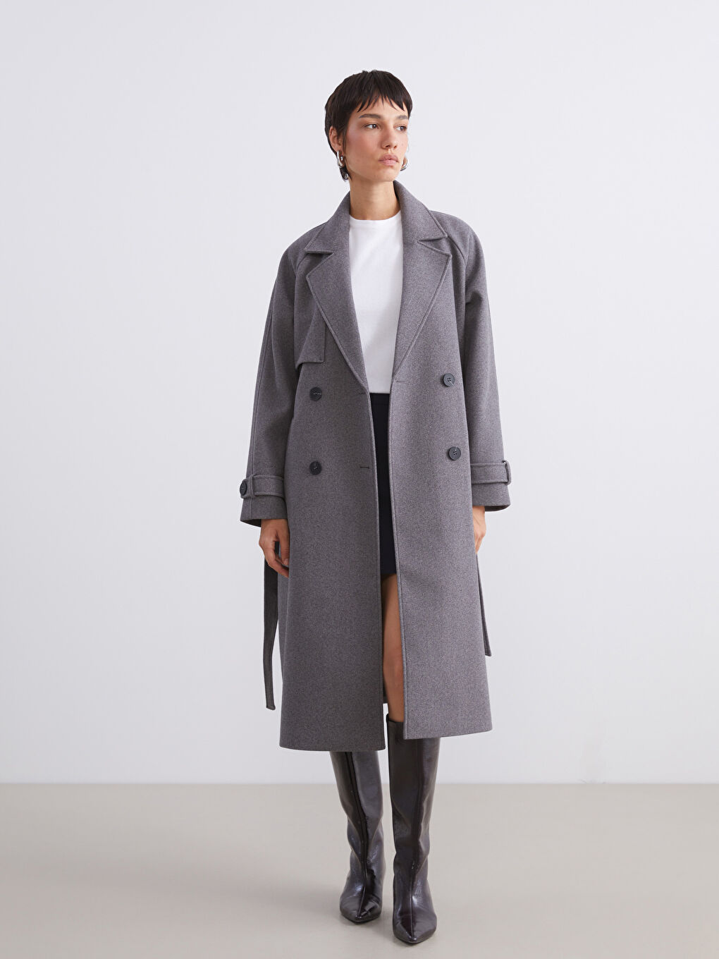 Woman GREY Wool Blended Overcoat