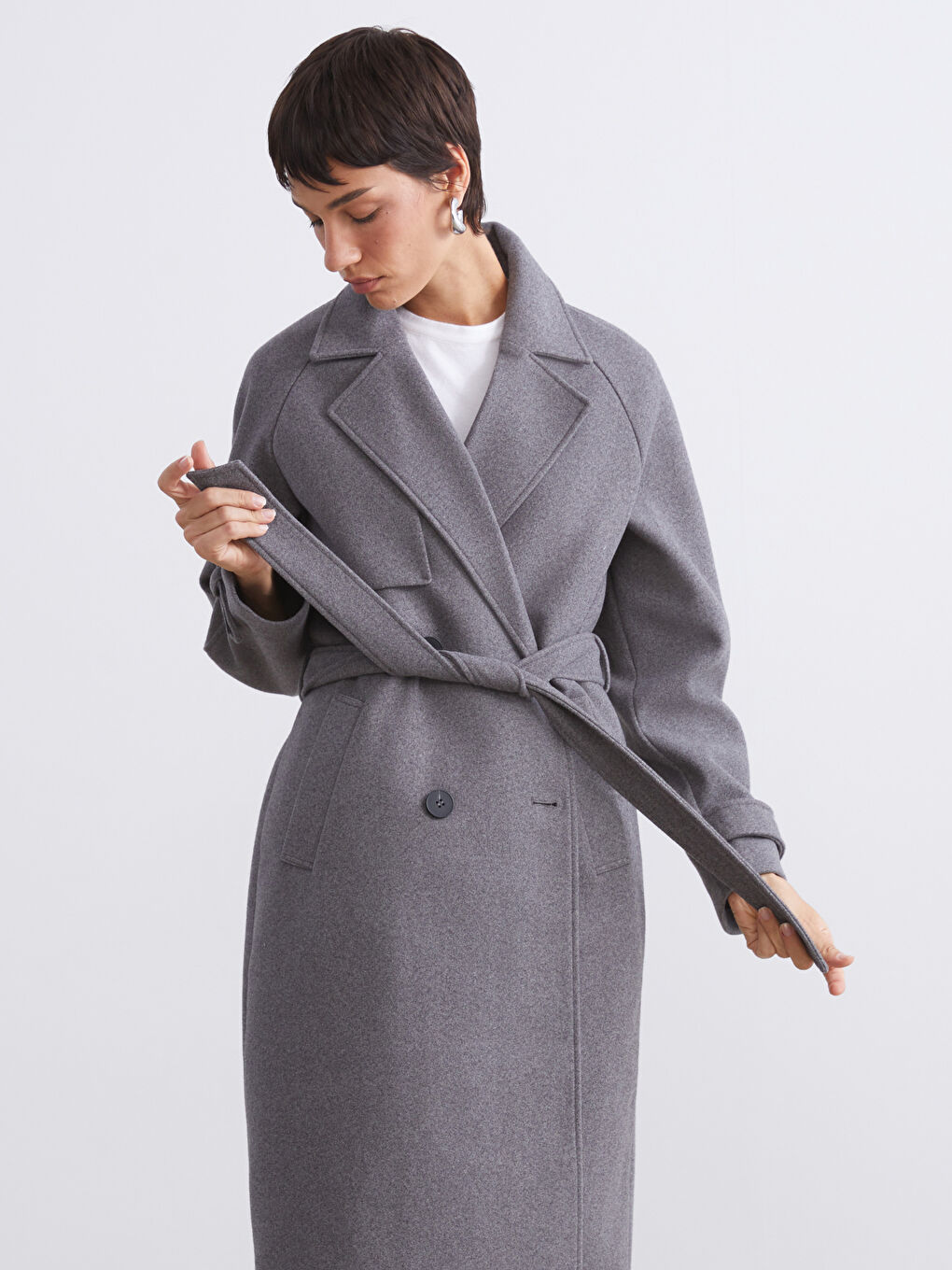 Woman GREY Wool Blended Overcoat-1
