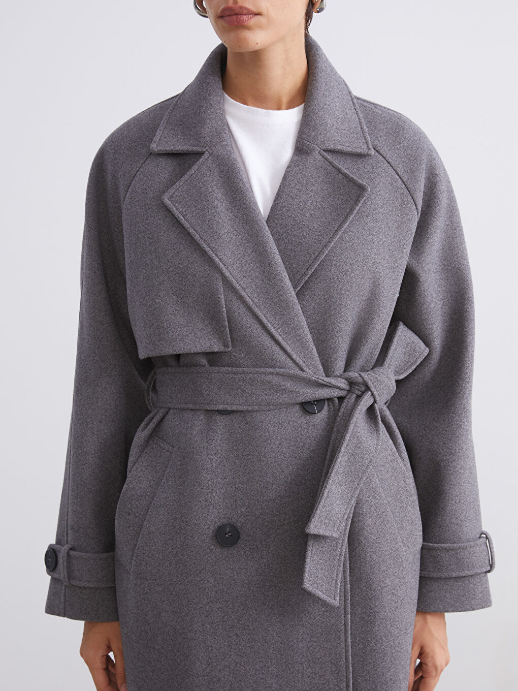 Woman GREY Wool Blended Overcoat-2