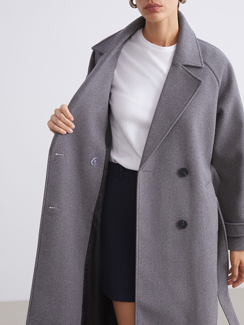 Woman GREY Wool Blended Overcoat-3