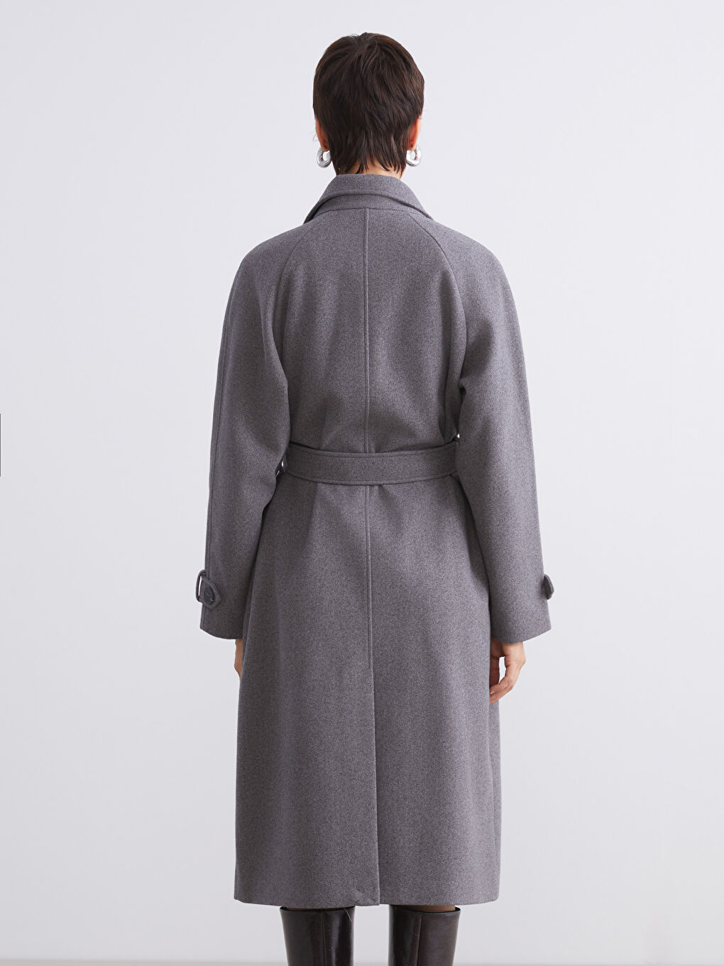 Woman GREY Wool Blended Overcoat-4