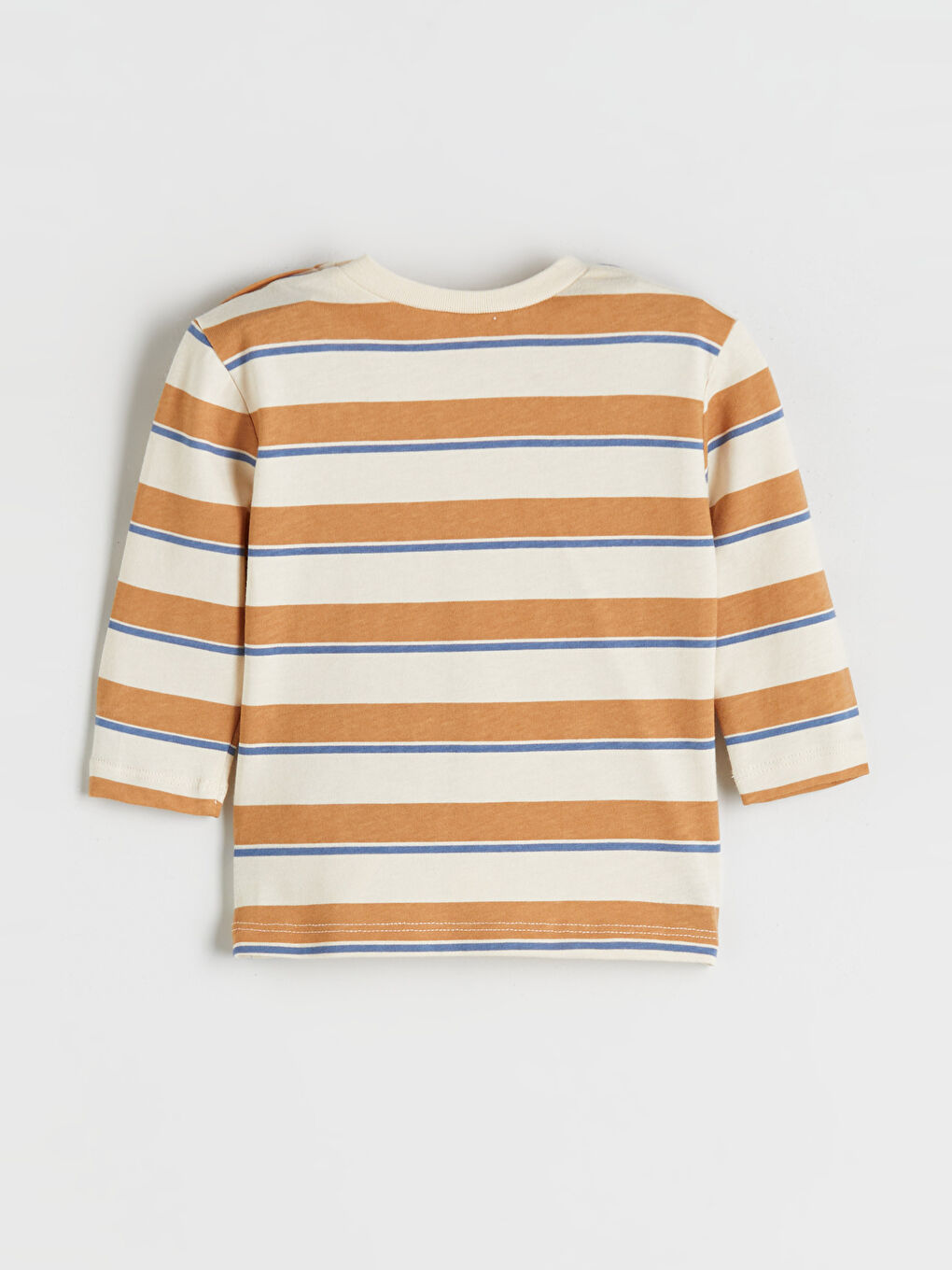 Bej Bisiklet Yaka Uzun Kollu Çizgili Erkek Bebek Tişört ve Eşofman Altı 2'li-2