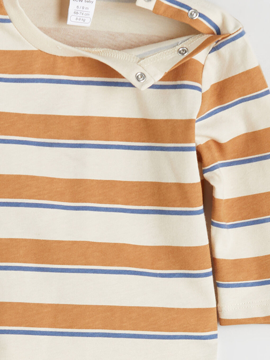 Bej Bisiklet Yaka Uzun Kollu Çizgili Erkek Bebek Tişört ve Eşofman Altı 2'li-5