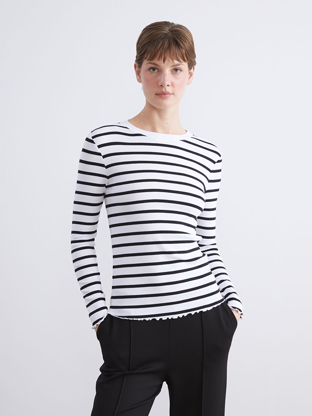 LCW Comfort Crew Neck Striped Women's T-Shirt -W5BE46Z8-LEG