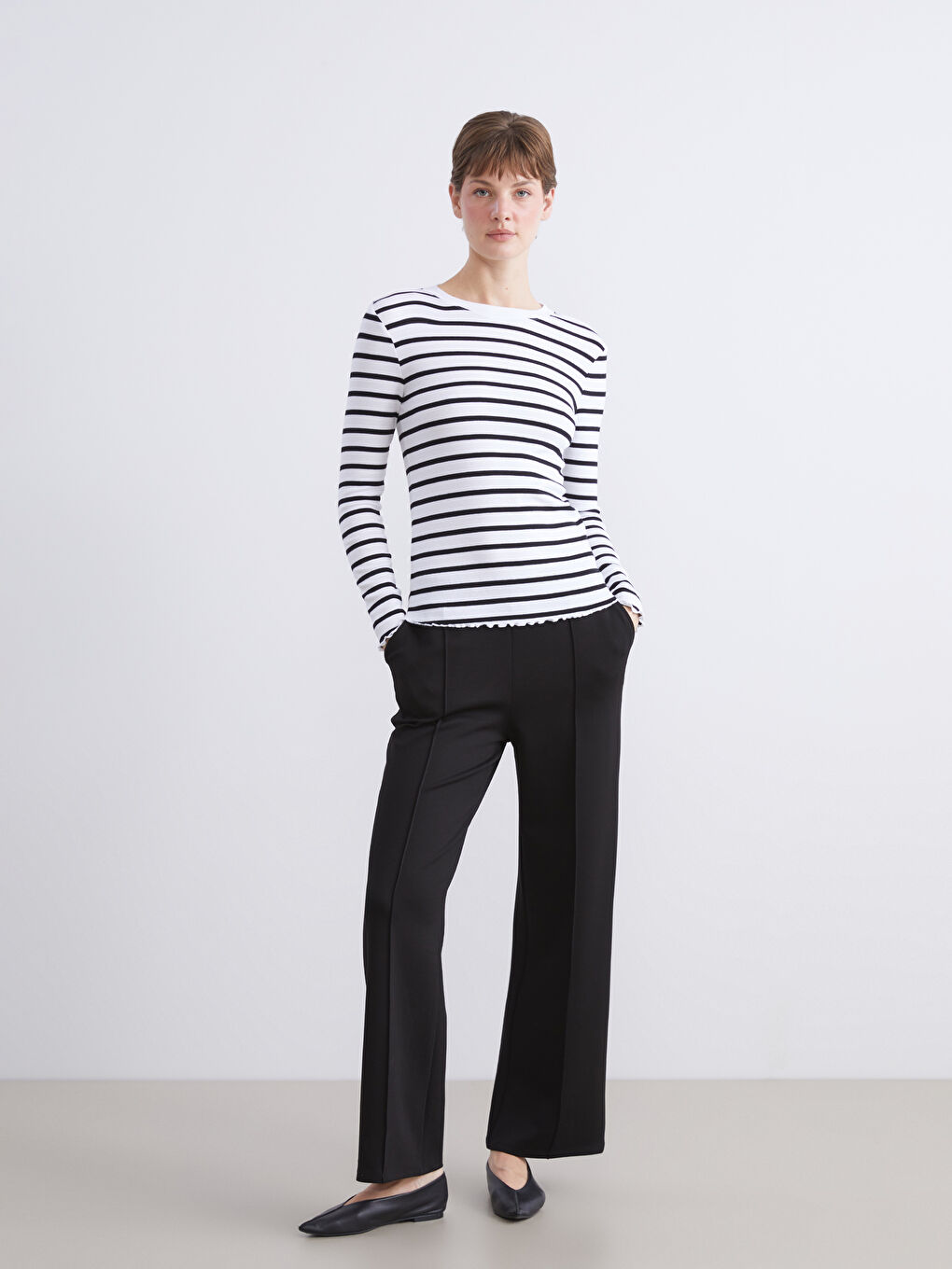 LCW Comfort Crew Neck Striped Women's T-Shirt -W5BE46Z8-LEG