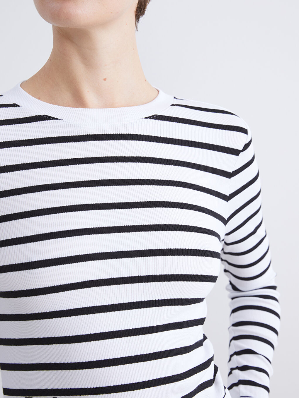 LCW Comfort Crew Neck Striped Women's T-Shirt -W5BE46Z8-LEG