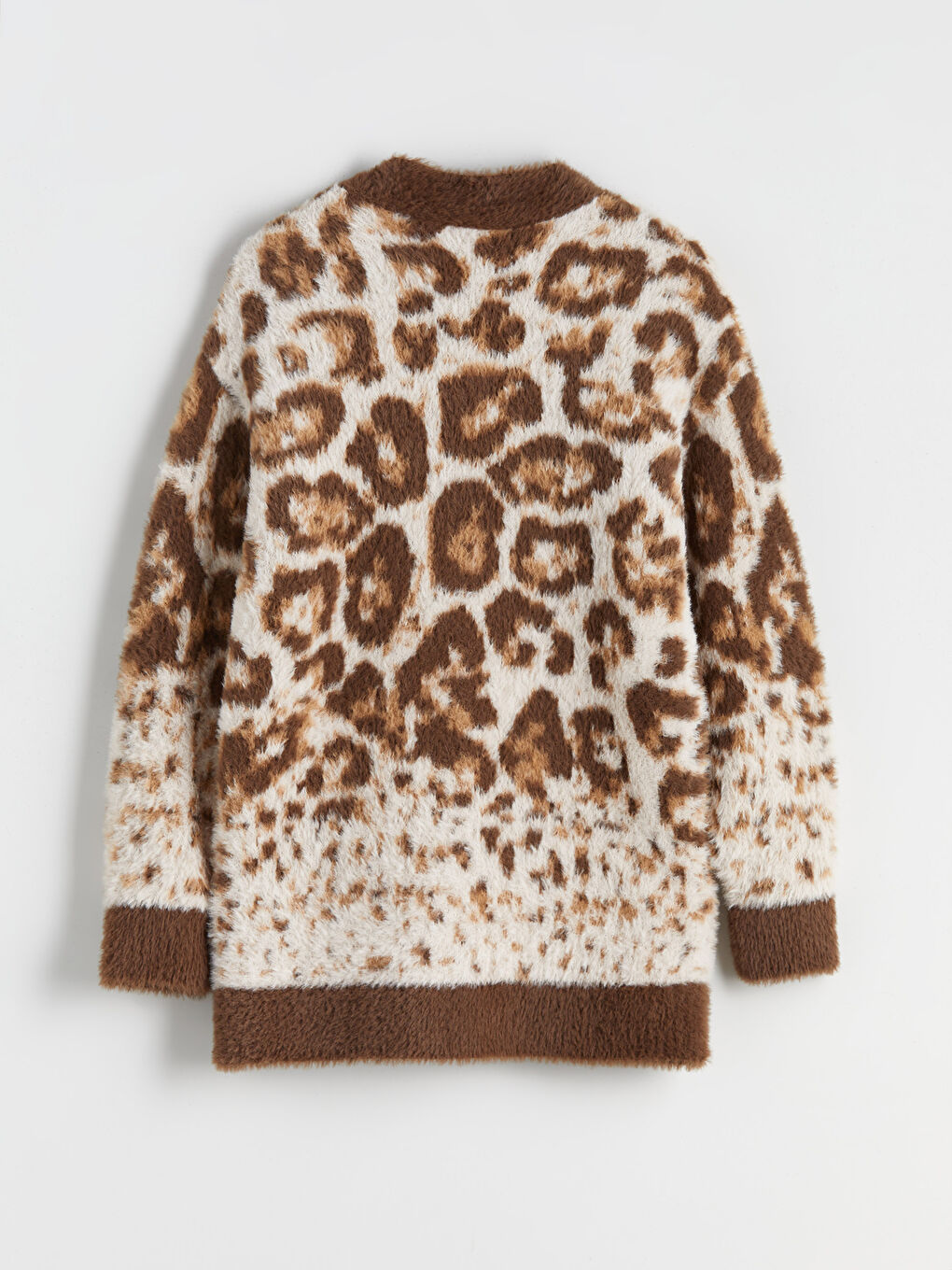 Bej V Yaka Desenli Kadın Triko Hırka-5