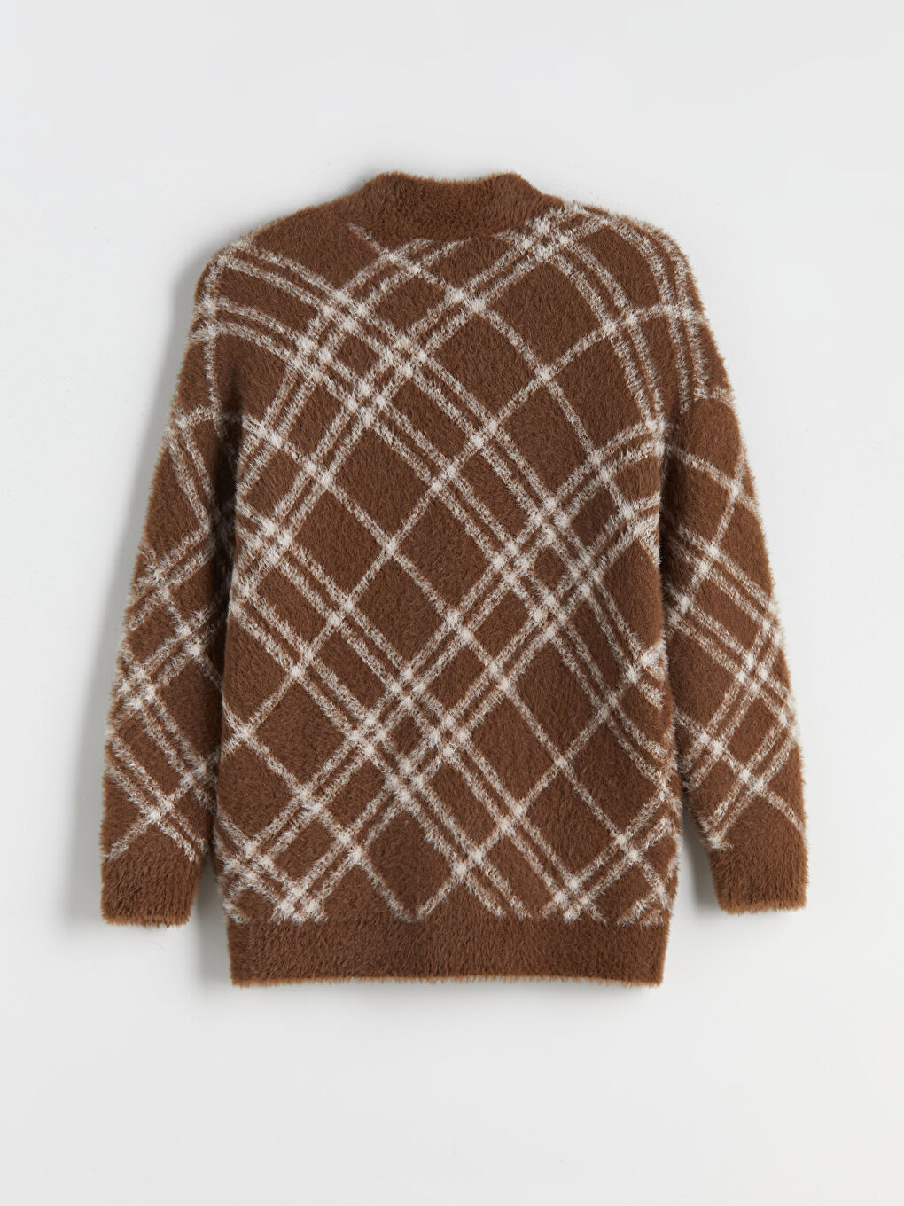 Kahverengi V Yaka Desenli Kadın Triko Hırka-5