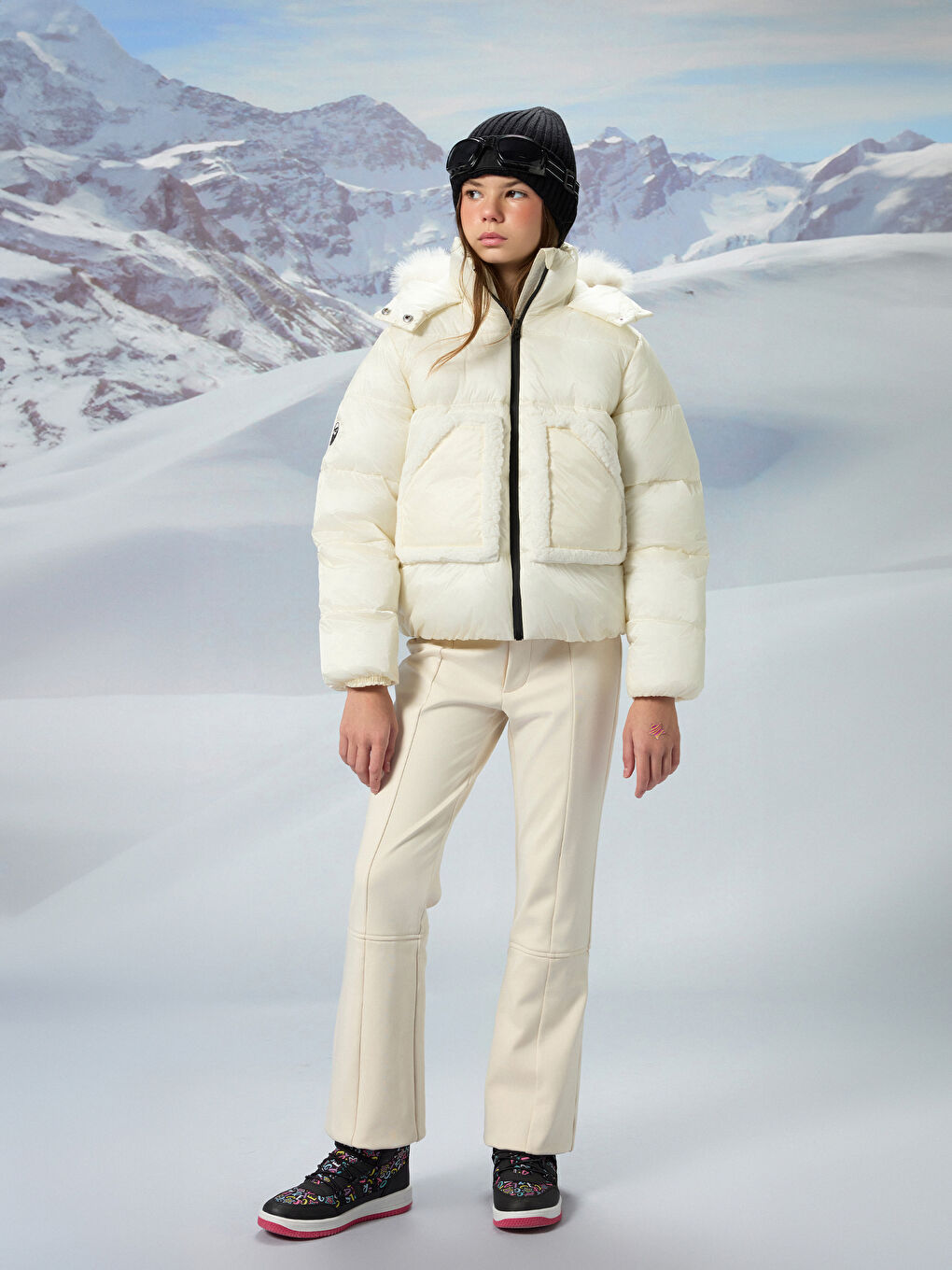 Ekru Basic Kız Çocuk Kayak Pantolonu