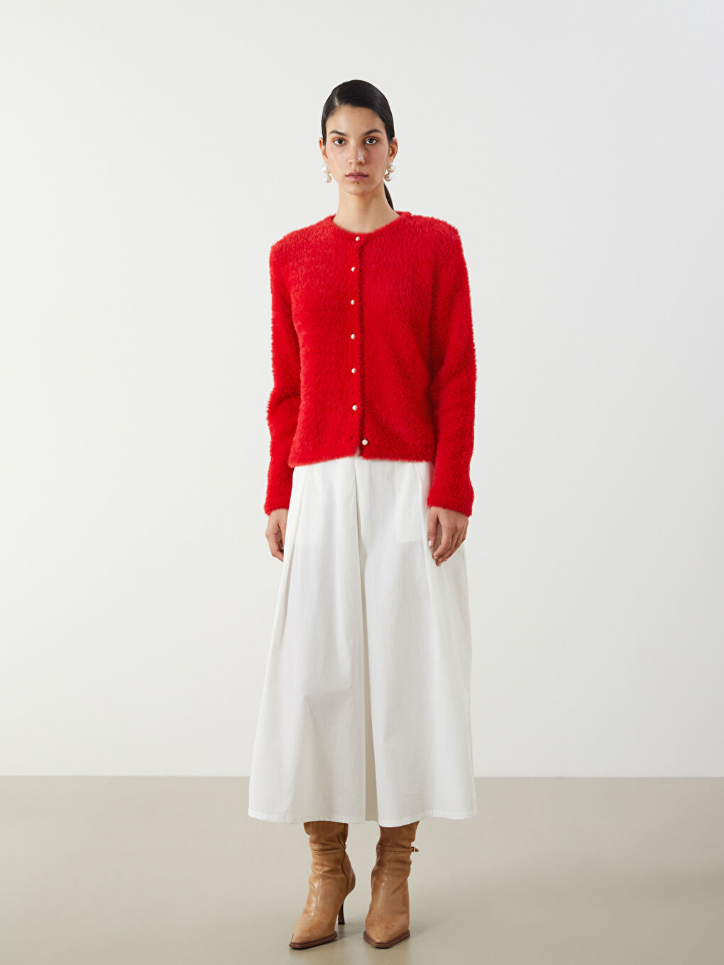 Kırmızı Bisiklet Yaka Kadın Triko Hırka-1