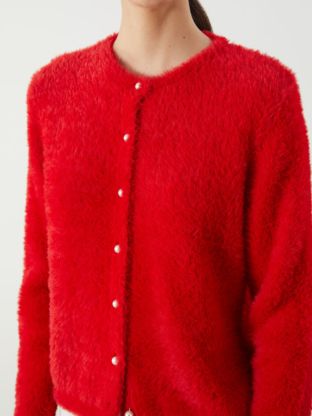 Kırmızı Bisiklet Yaka Kadın Triko Hırka-2