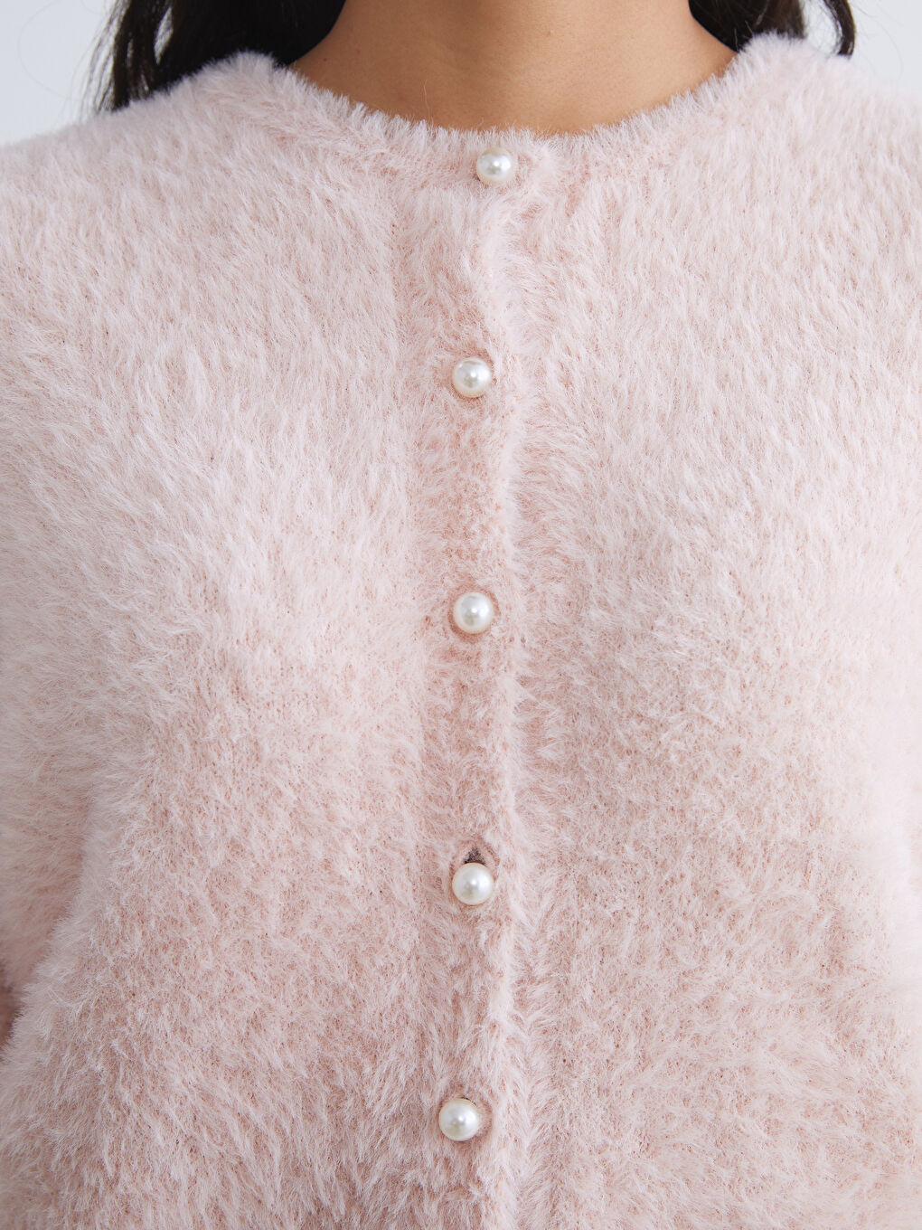 Pembe Bisiklet Yaka Kadın Triko Hırka-2