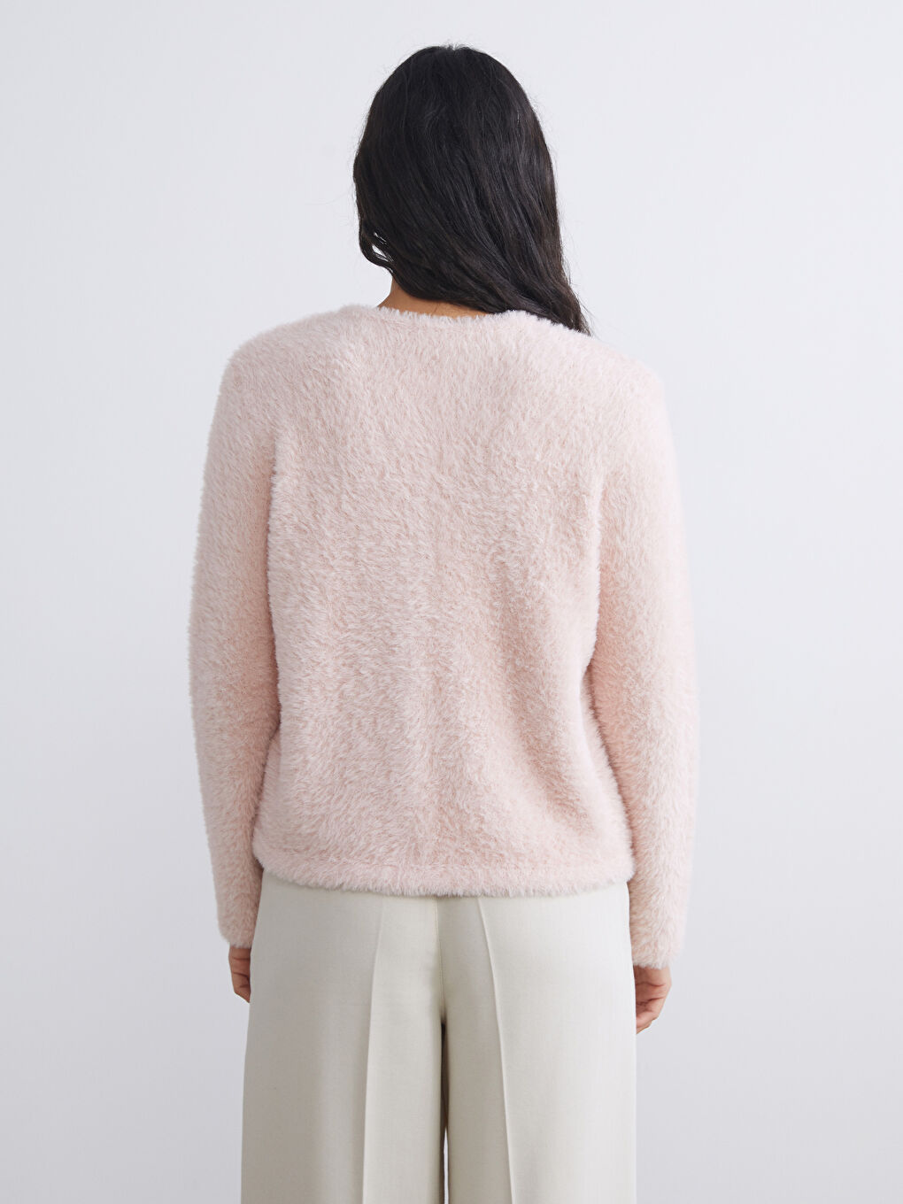 Pembe Bisiklet Yaka Kadın Triko Hırka-3