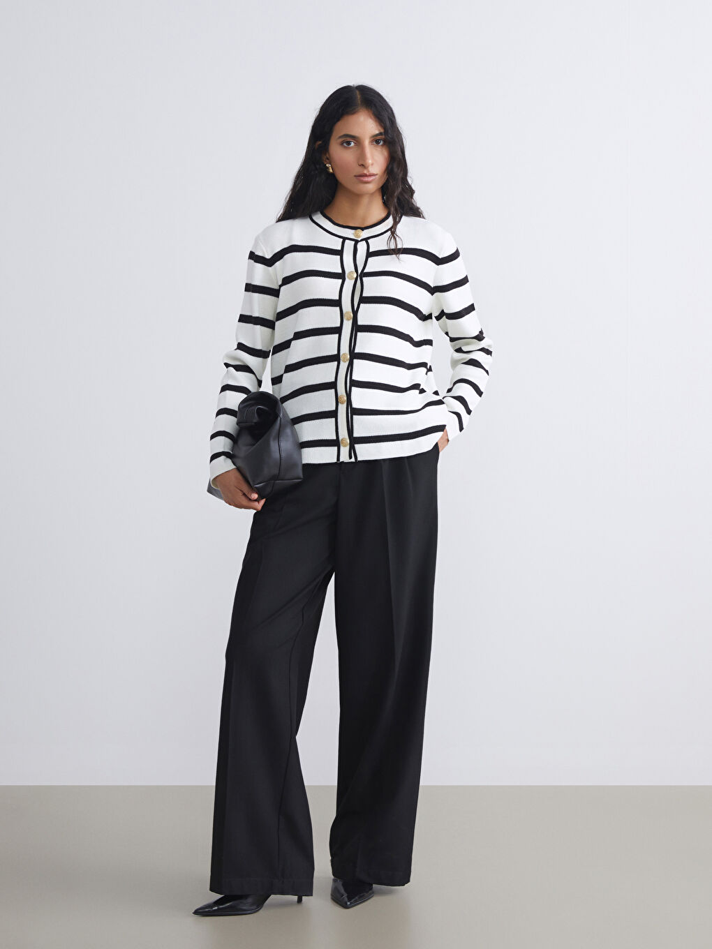 Crew Neck Striped Women's Knitwear Cardigan-1