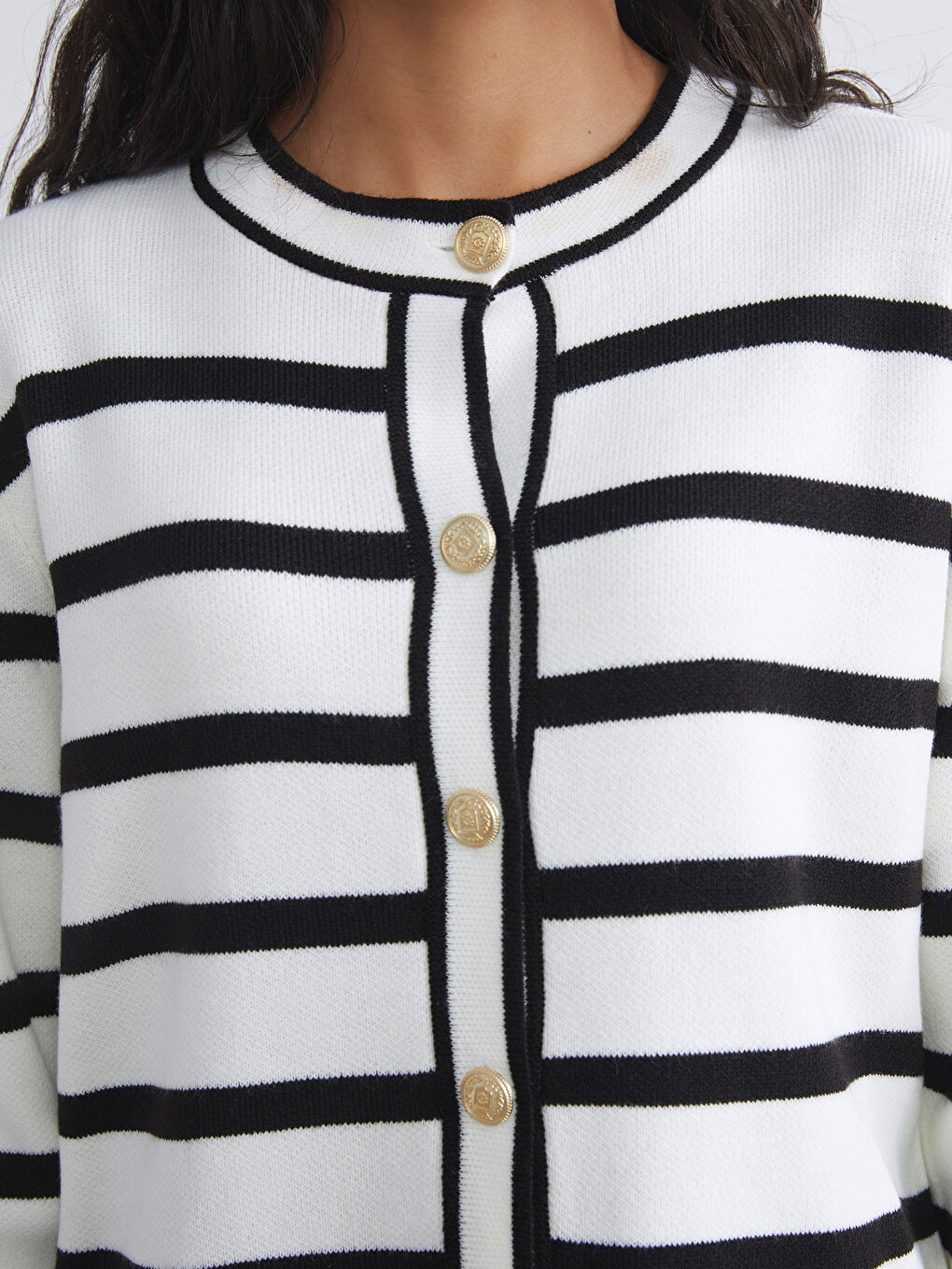 Crew Neck Striped Women's Knitwear Cardigan-2