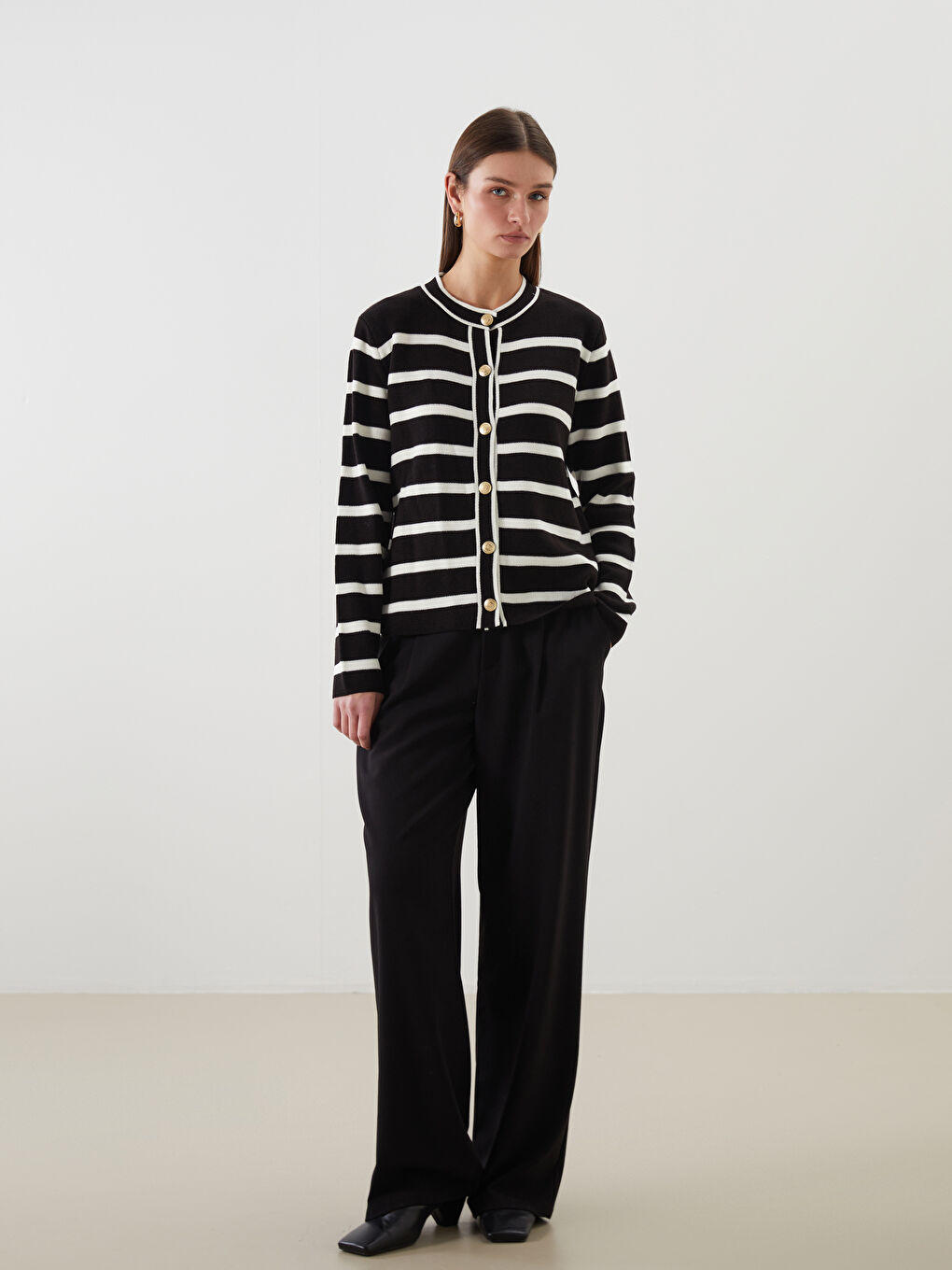 Crew Neck Striped Women's Knitwear Cardigan-1