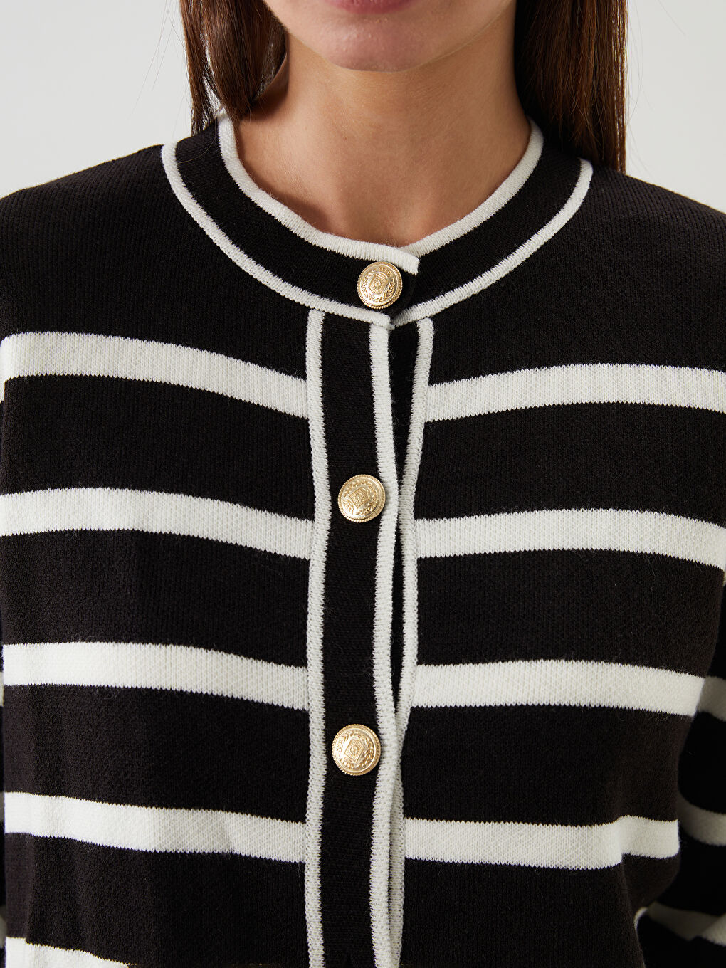 Crew Neck Striped Women's Knitwear Cardigan-2