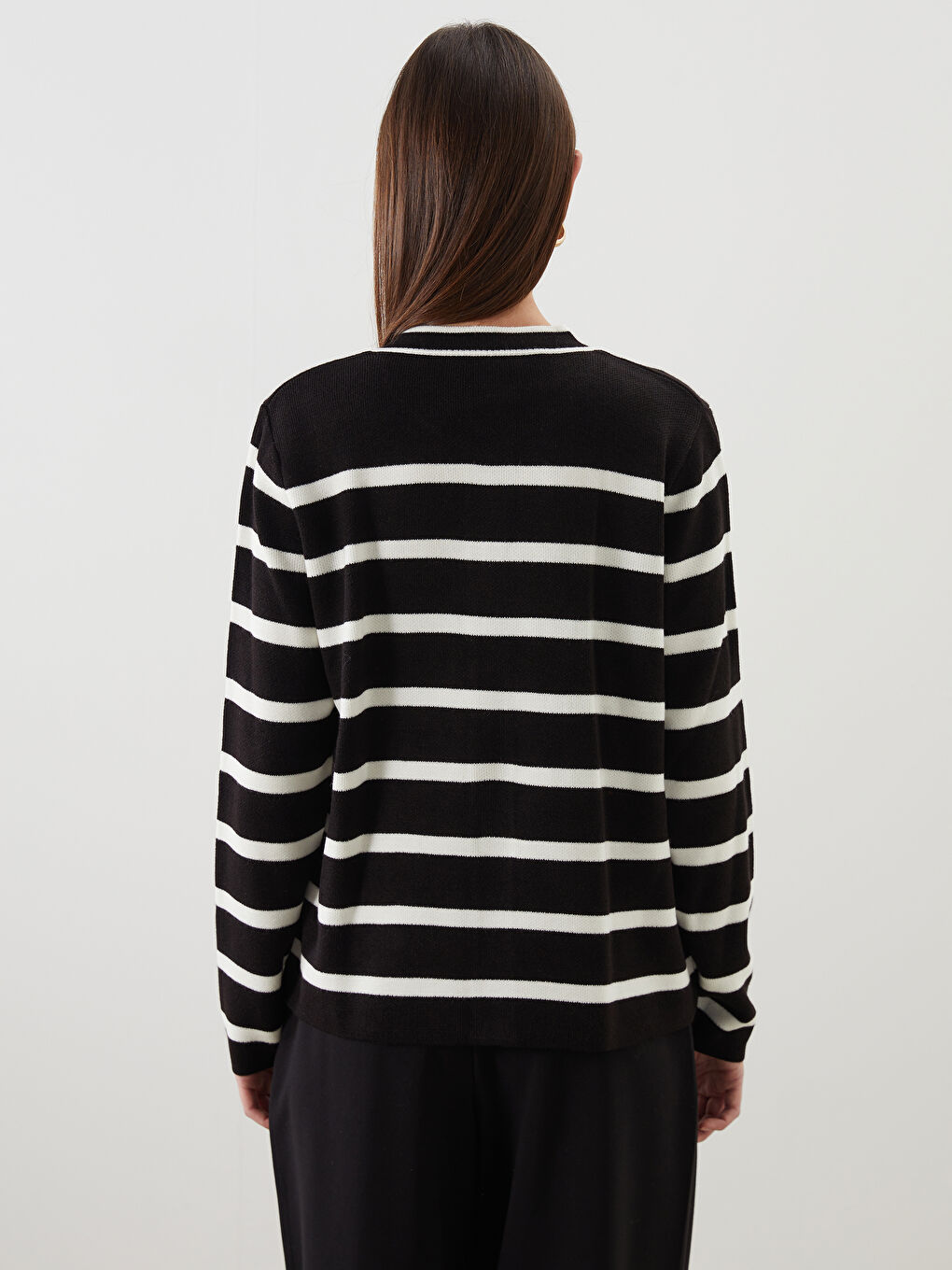 Crew Neck Striped Women's Knitwear Cardigan-3