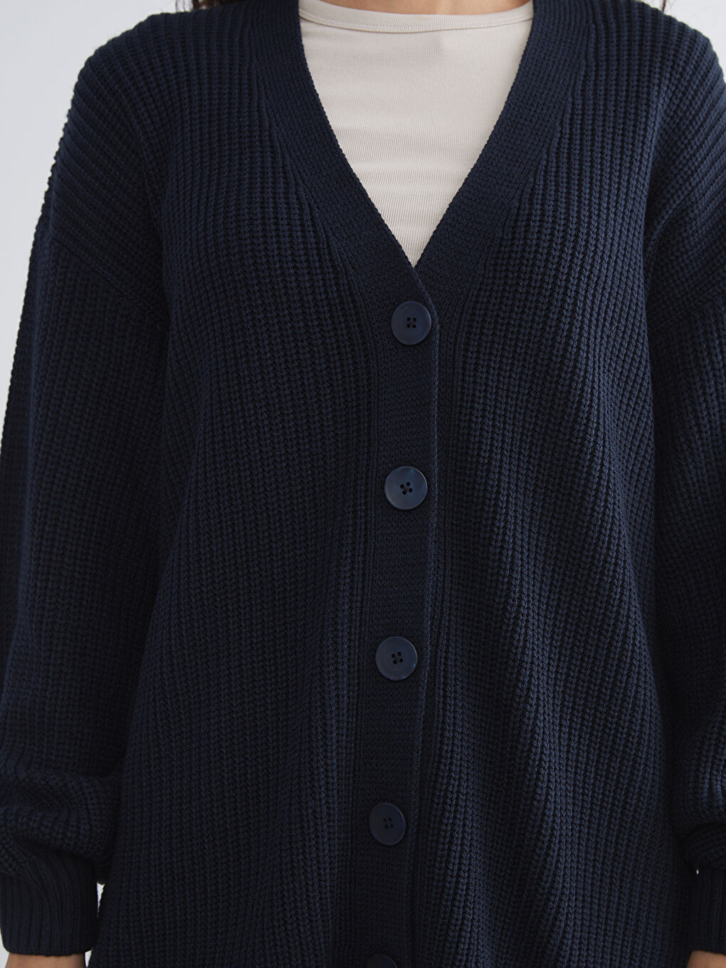 Lacivert V Yaka Kadın Triko Hırka-2