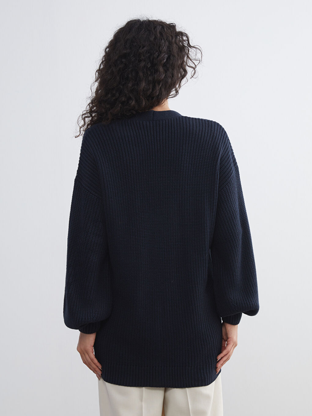 Lacivert V Yaka Kadın Triko Hırka-3