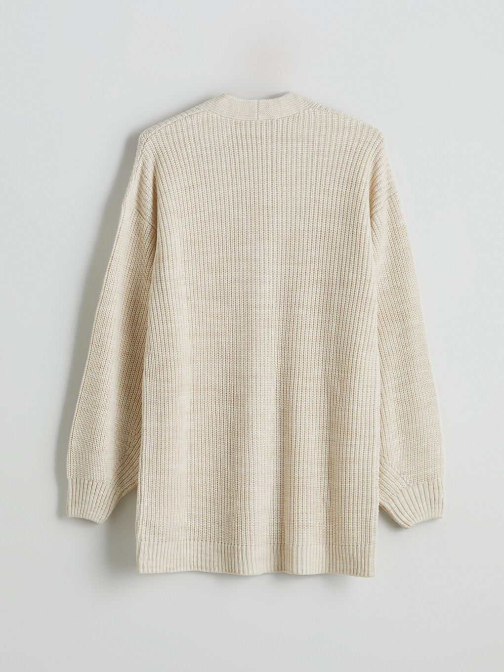 Ekru V Yaka Kadın Triko Hırka-5