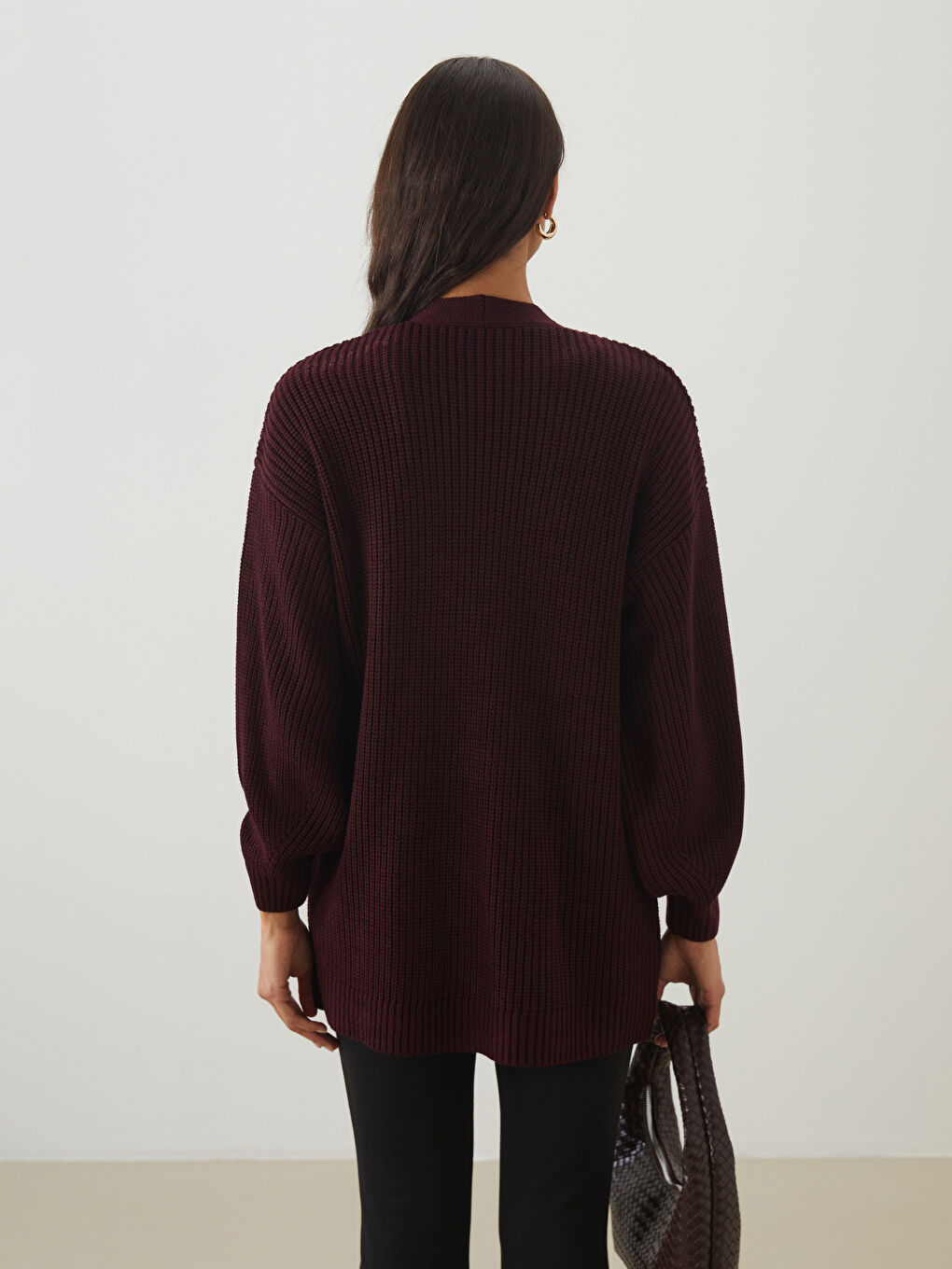 Bordo V Yaka Kadın Triko Hırka-3