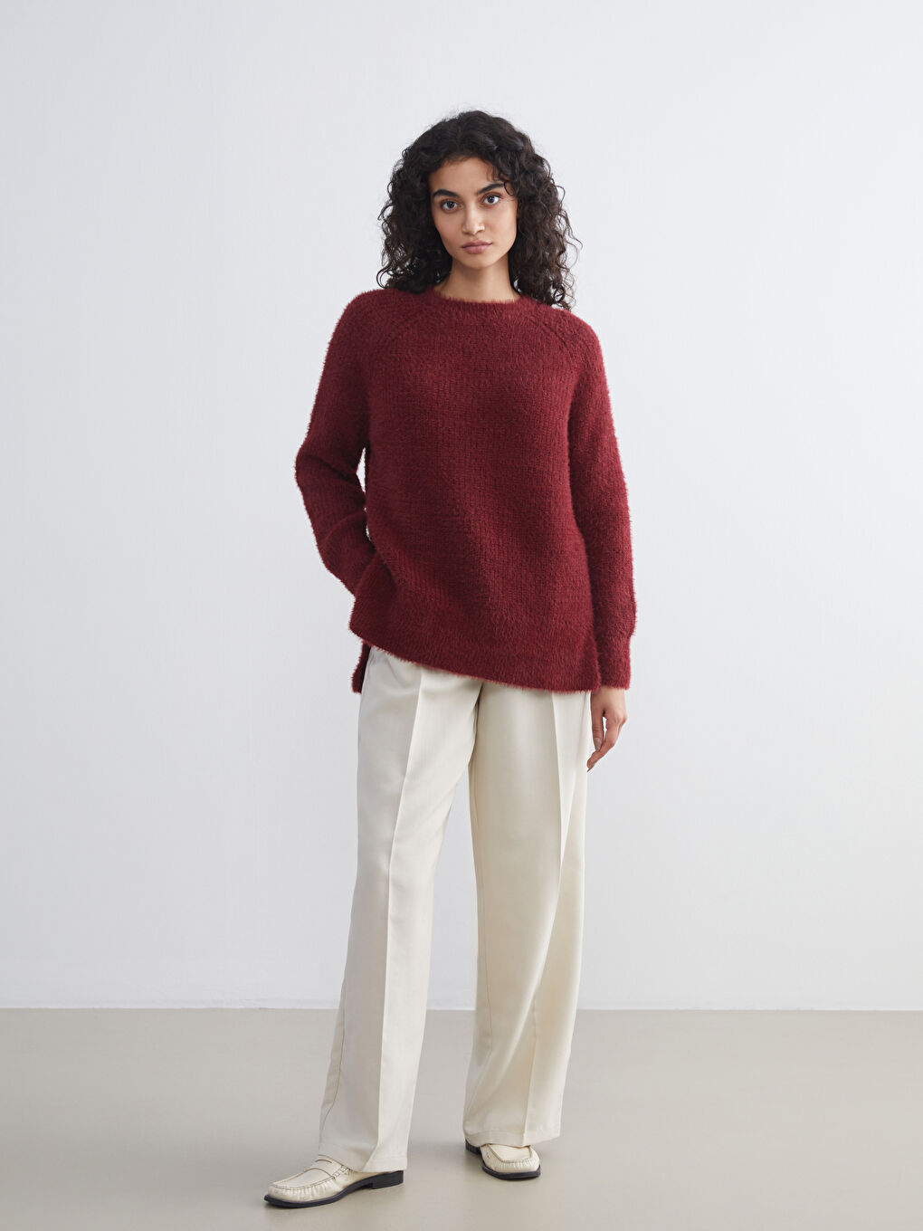 Bordo Bisiklet Yaka Kadın Triko Tunik-1