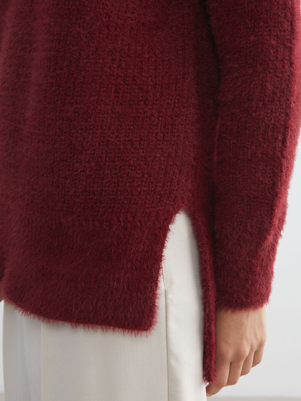 Bordo Bisiklet Yaka Kadın Triko Tunik-2