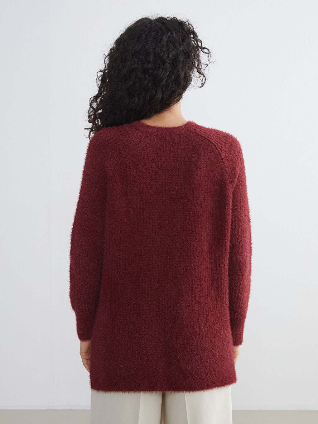 Bordo Bisiklet Yaka Kadın Triko Tunik-3