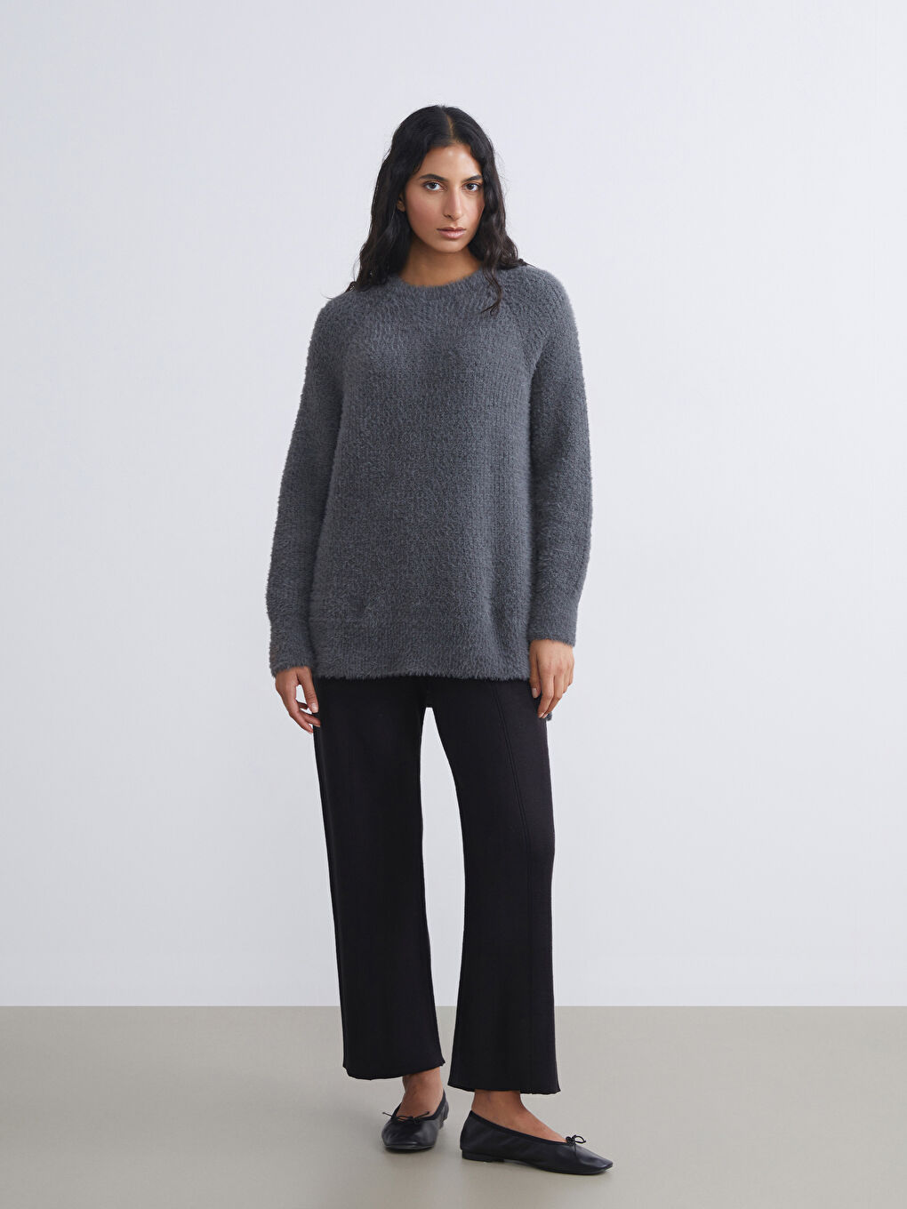 تونيك تريكو بياقة دائرية للسيدات-1