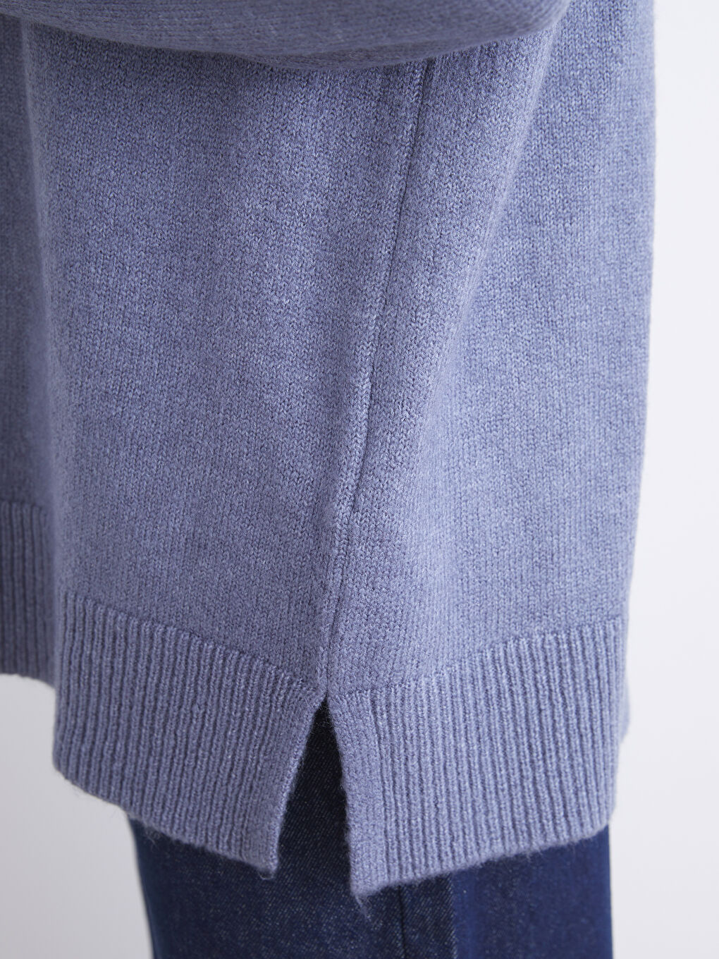 Mavi Dik Yaka Oversize Kadın Triko Tunik-2